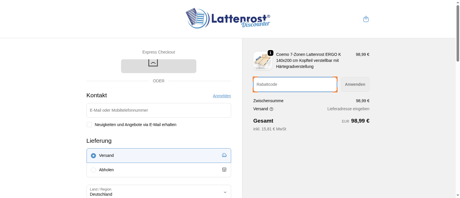 Lattenrost Discounter Screenshot