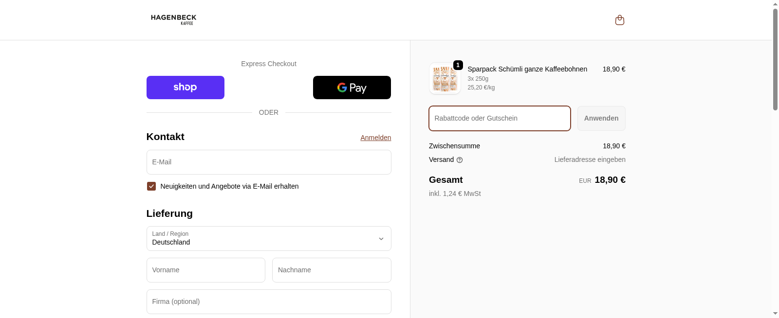 Hagenbeck Kaffee Screenshot