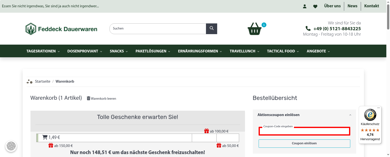 Feddeck Dauerwaren Screenshot