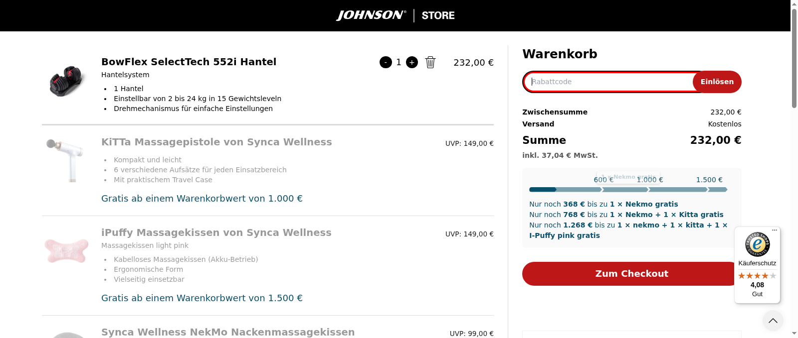 Johnson Fitness Shop Screenshot