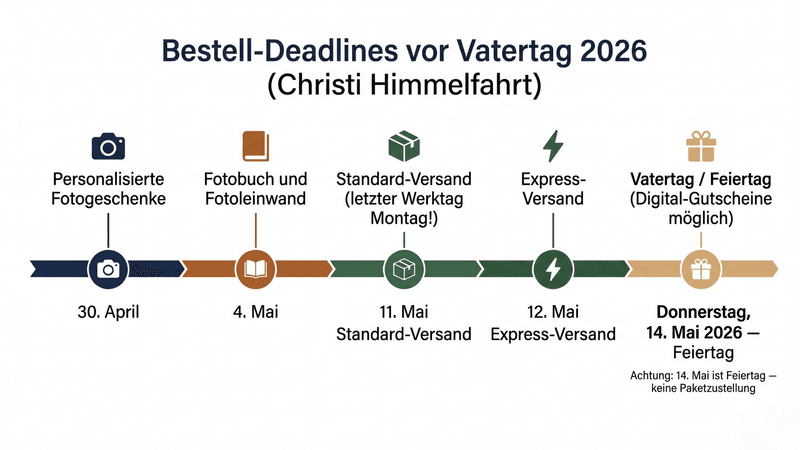 Zeitplan mit Bestell-Deadlines vor Vatertag 2026 — inkl. Hinweis auf Feiertag C![hristi Himmelfahrt]![]