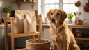 Hundefutter-Test 2026 — Golden Retriever Mischling sitzt neben Napf mit Trockenfutter