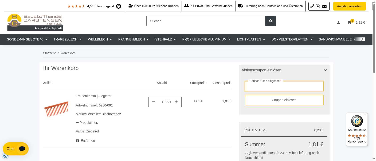 Trapezblechprofi Screenshot