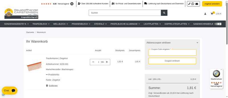 Trapezblechprofi Screenshot