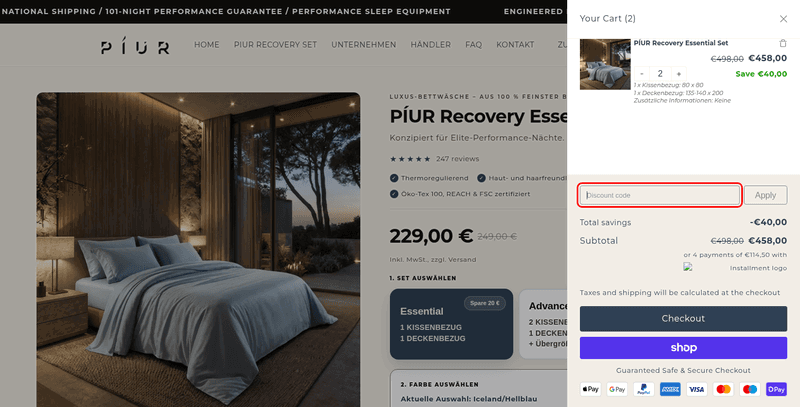 PIUR Luxusbettwäsche Screenshot