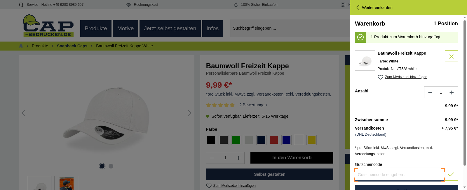 Cap-Bedrucken Screenshot