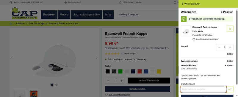 Cap-Bedrucken Screenshot