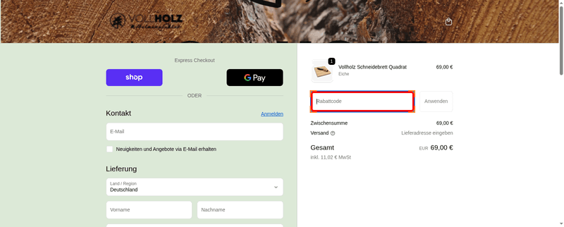 Vollholz Shop Screenshot