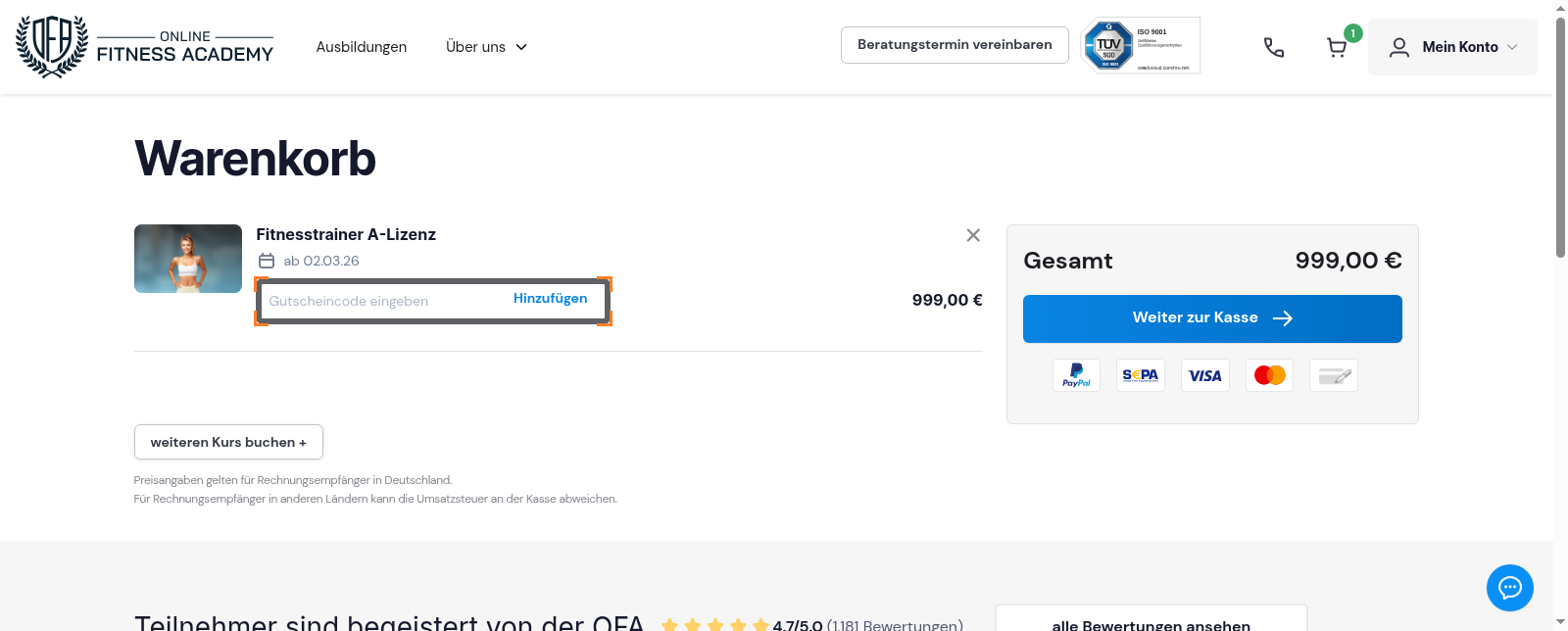 Online Fitness Academy Screenshot