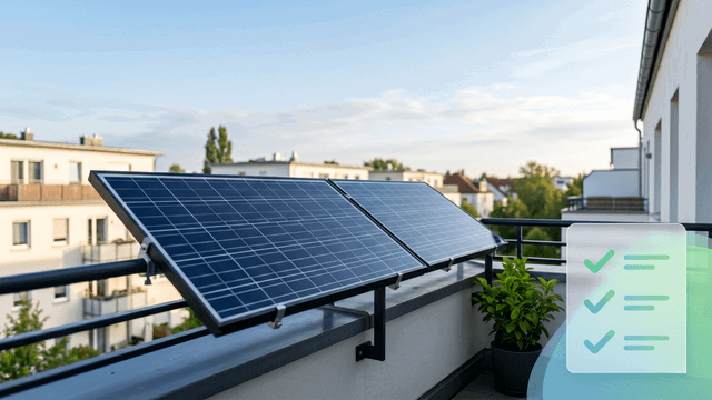 Balkonkraftwerk an einem typischen Balkongeländer — Übersicht was 2026 erlaubt ist