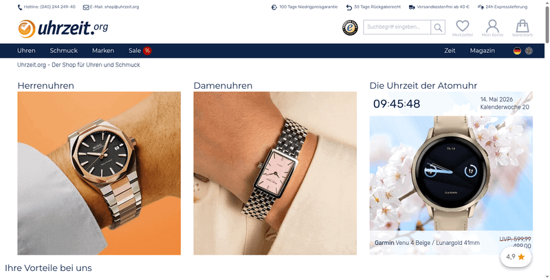 Uhrzeit.org Screenshot