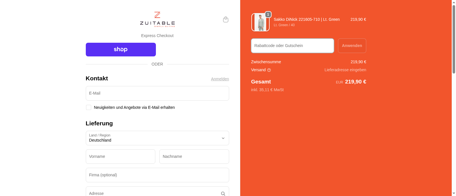 Anzugshop Screenshot