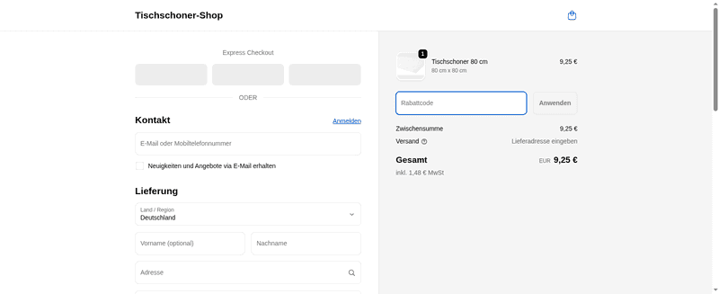 Tischschoner-Shop Screenshot