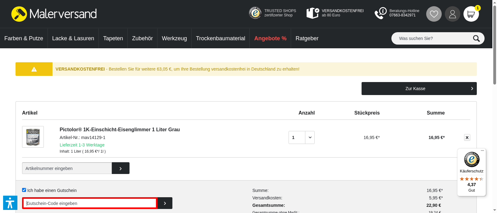 Malerversand Screenshot