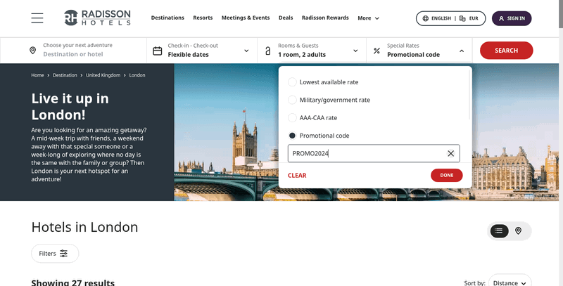 Radisson Hotels Screenshot